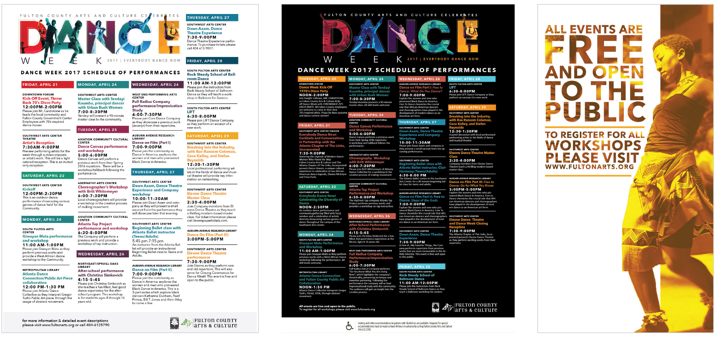 Schedule of events design for Fulton County Dance Week