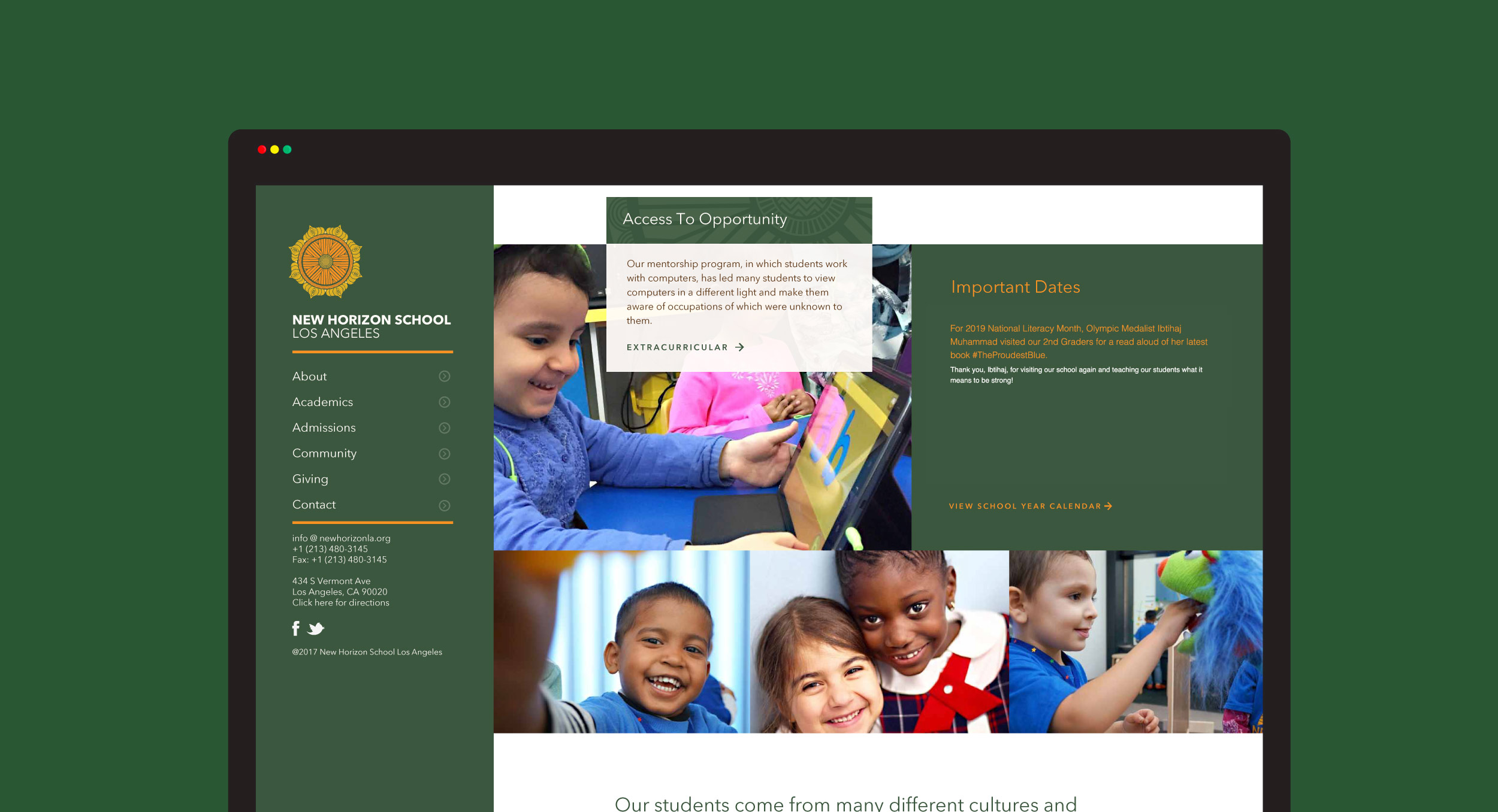 Web design for New Horizon School Los Angeles