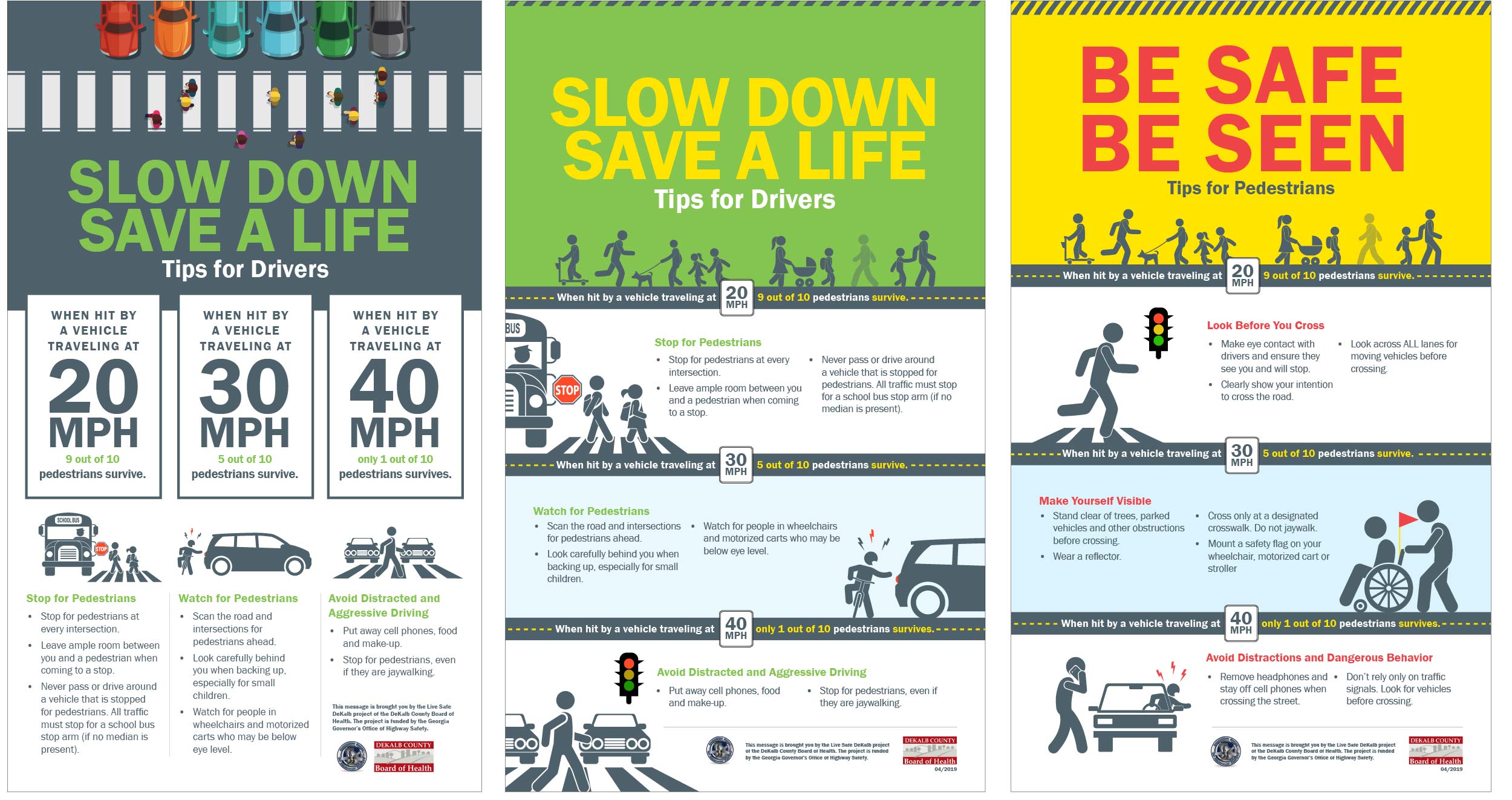Infographic design for DeKalb County's Board of Health Pedestrian Safety Campaign