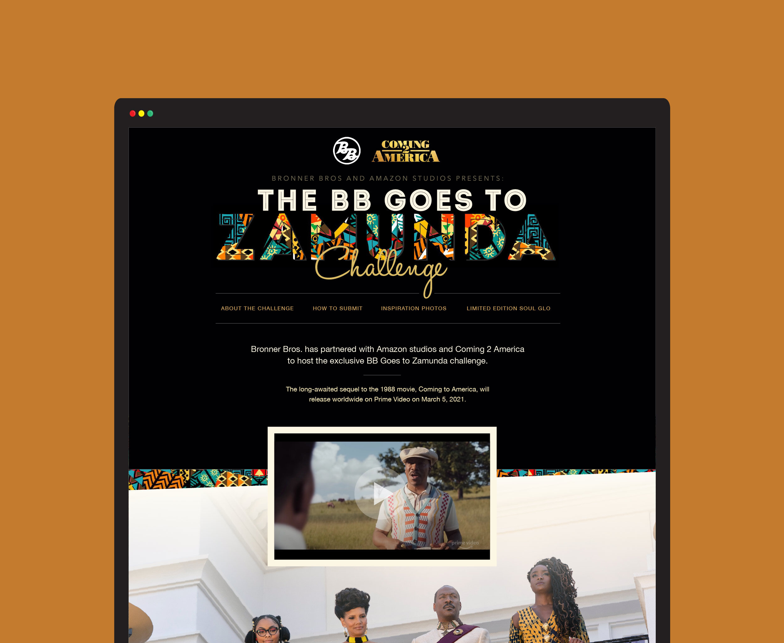 web design for Bronner Brothers Hair Contest, in Partnership with Amazon Studios for the Coming 2 America 2021 movie release