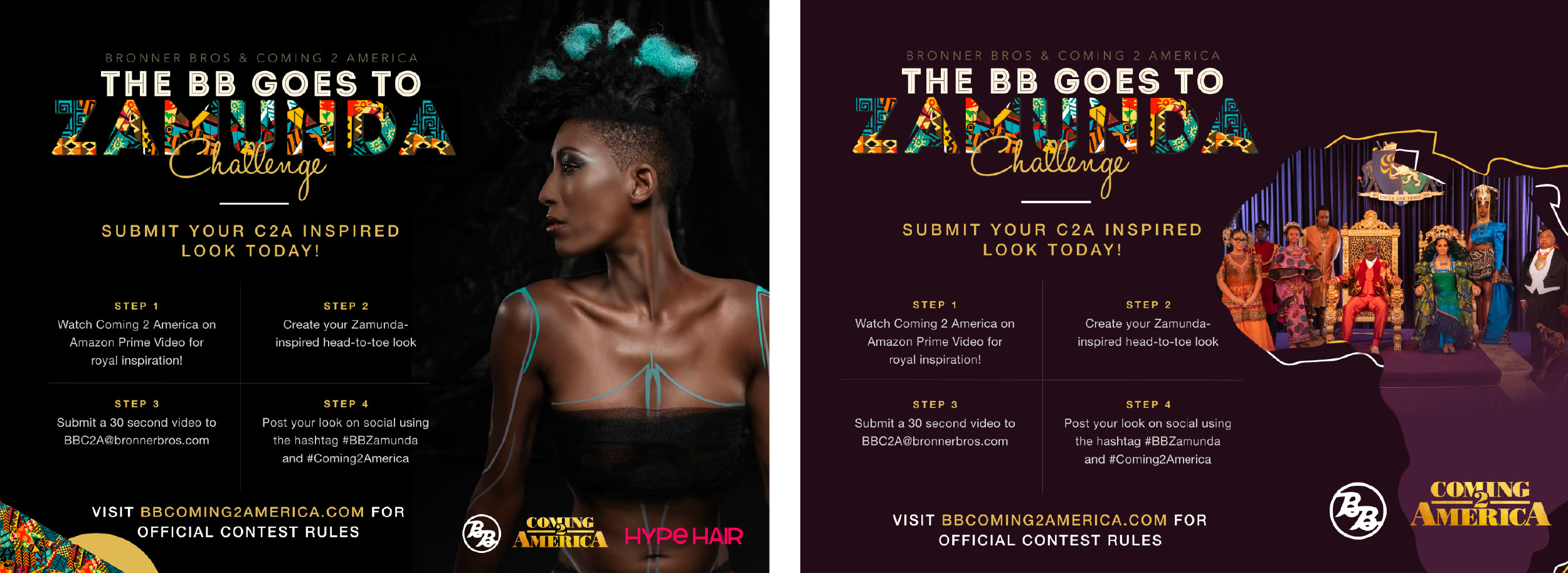 web design for Bronner Brothers Hair Contest, in Partnership with Amazon Studios for the Coming 2 America 2021 movie release